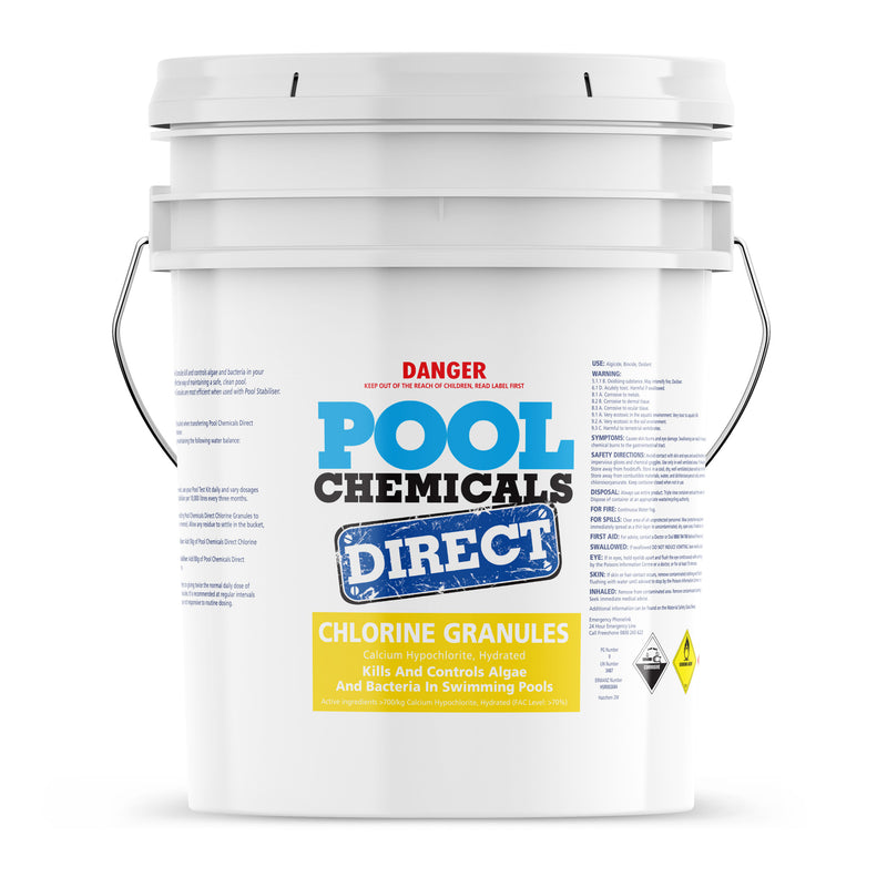 Pool Chemicals, Pool Chemicals Direct Chlorine Granules 40KG. Chlorine Granules maintain the health of your pool and keep it clean by destroying and preventing algae/bacteria growth in pool water.