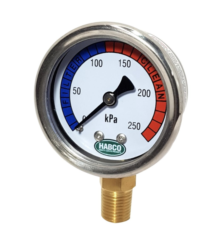 Filter Pressure Gauge - Stainless Steel - Lower Mount Habco