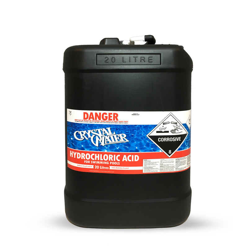 Hydrochloric Acid 20 L Used to lower the ph in swimming pools. Also lowers total alkalinity. 