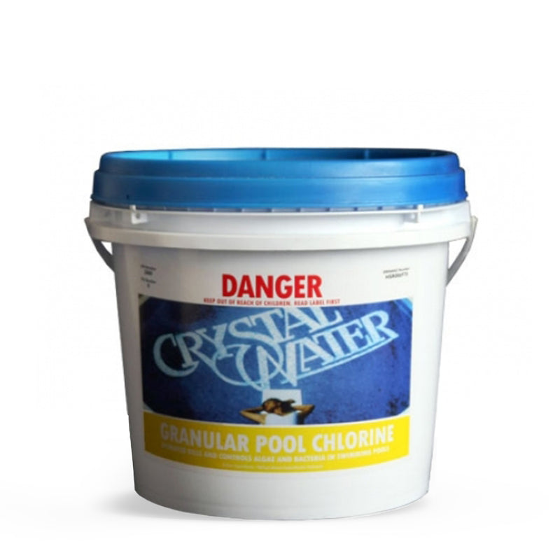 Pool Chemicals, Crystal Water	Chlorine Granules 10KG. Chlorine Granules maintain the health of your pool and keep it clean by destroying and preventing algae/bacteria growth in pool water. 