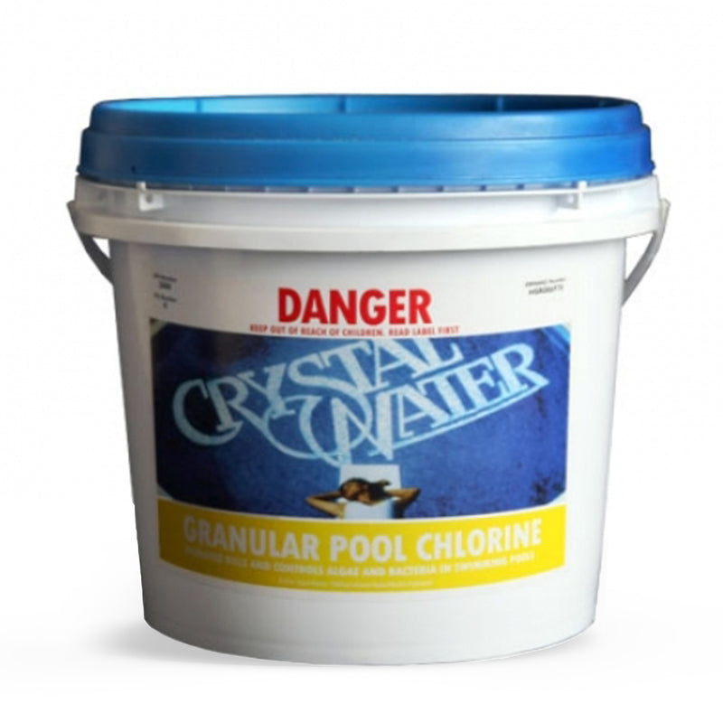 Pool Chemicals, Crystal Water	Chlorine Granules 40KG. Chlorine Granules maintain the health of your pool and keep it clean by destroying and preventing algae/bacteria growth in pool water.