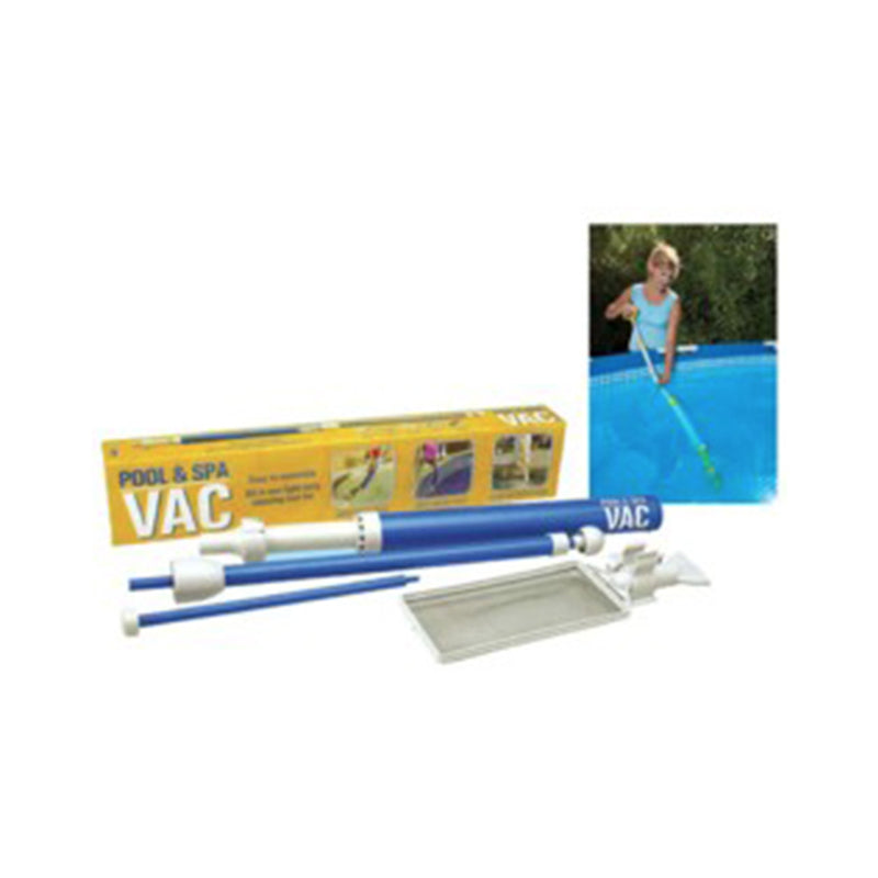 Pool and Spa Vac. All in one cleaning tool creates suction that draws in water and debris from pool or spa.