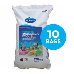 Pool Chemicals, Pacific Salt Pool Salt Bag 20KG  x 10. High purity sea salt specially refined for swimming pools fitted with salt water chlorinators.