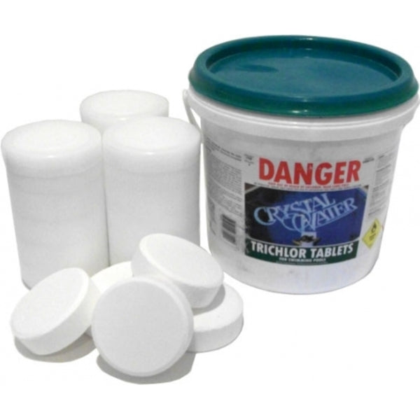 Pool Chemicals, Crystal Water	Trichlor 200g 20 Tablets. Chlorine tablets are a convenient and simple way of adding stabilized chlorine to your pool.