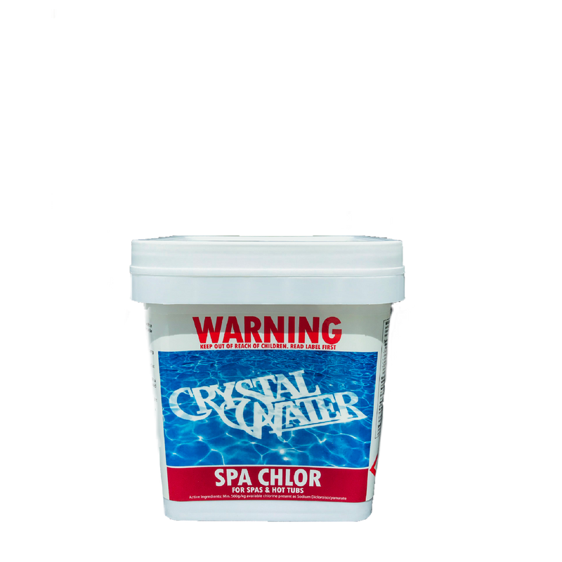 Pool Chemicals, Crystal Water	Spa Chlor 2KG. Stabilised chlorine for spa pools.